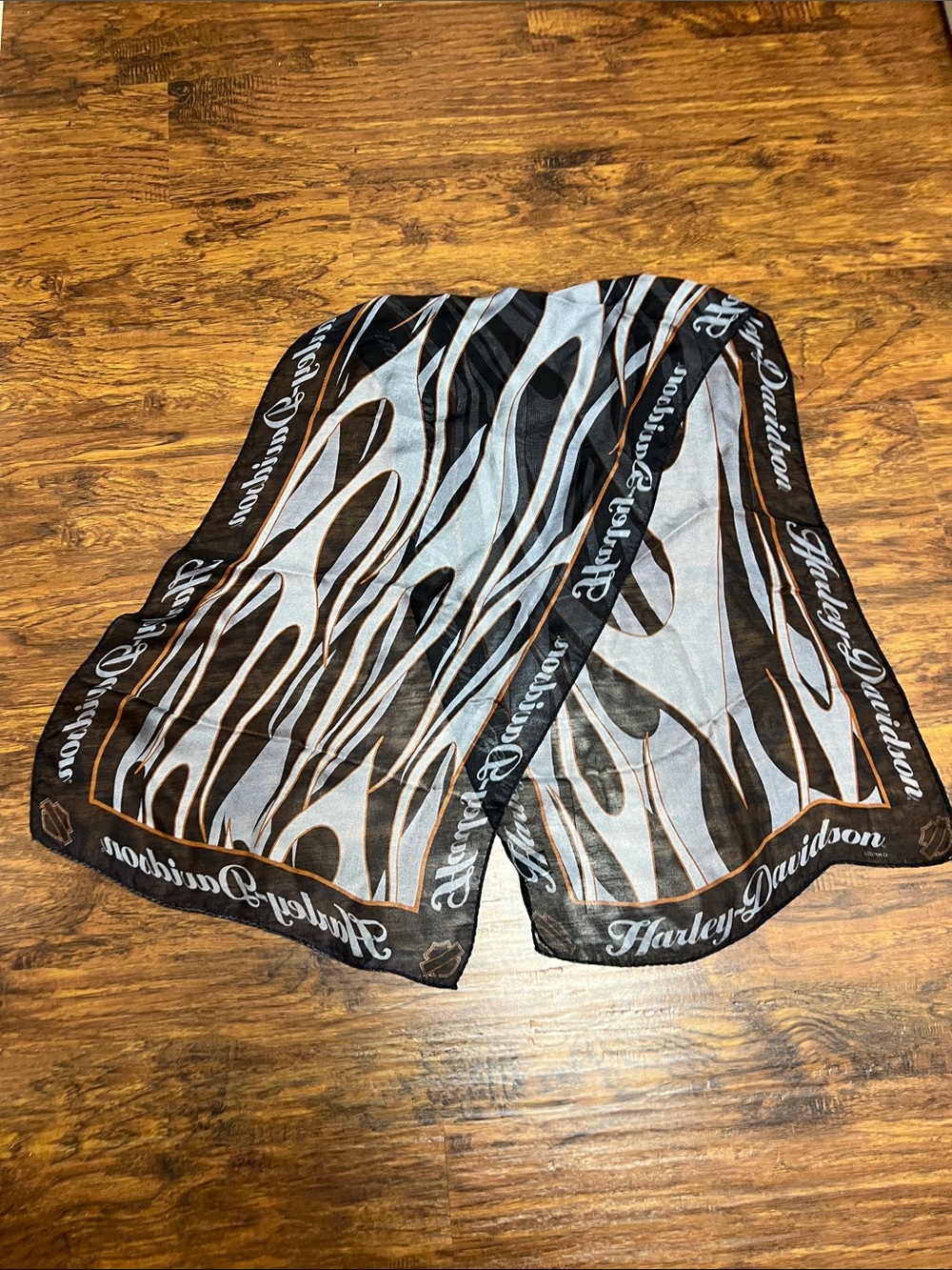 Harley-Davidson Ladies Black, Gray & Orange Flame Print Silk Scarf